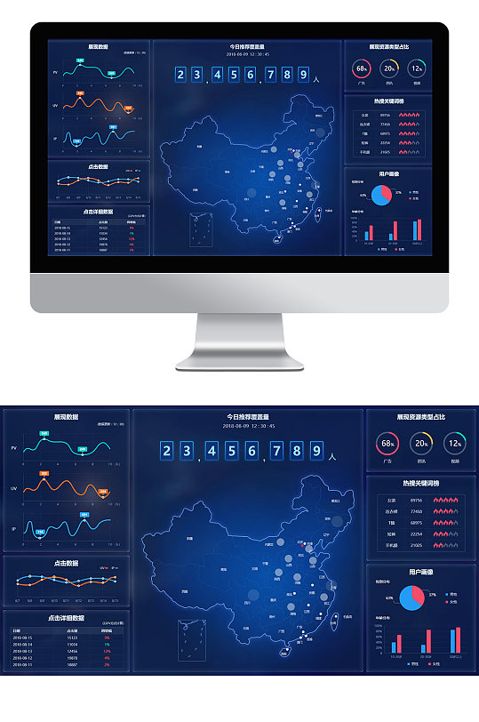 蓝色科技大数据可视化UI网页界面展示平台