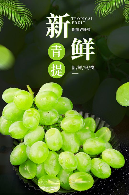 清新简约生鲜水果青提葡萄绿葡萄详情页