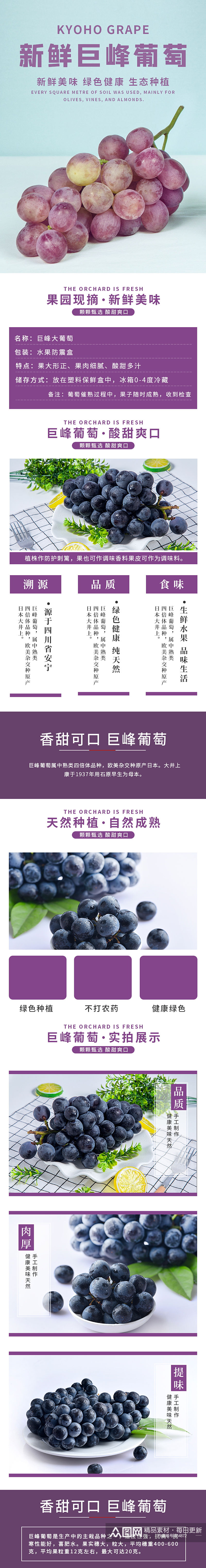 简约紫色生鲜水果巨峰葡萄详情页素材