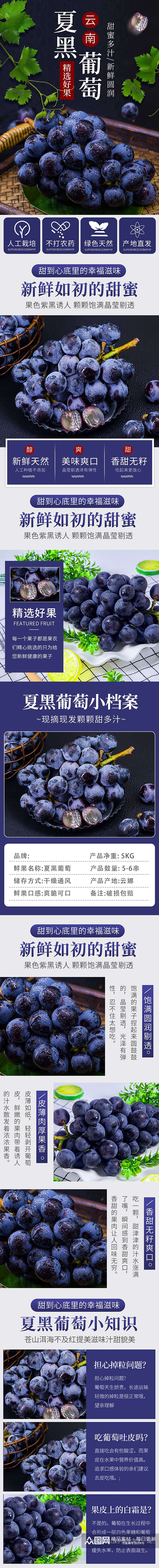 美食生鲜水果果蔬夏黑葡萄详情页素材