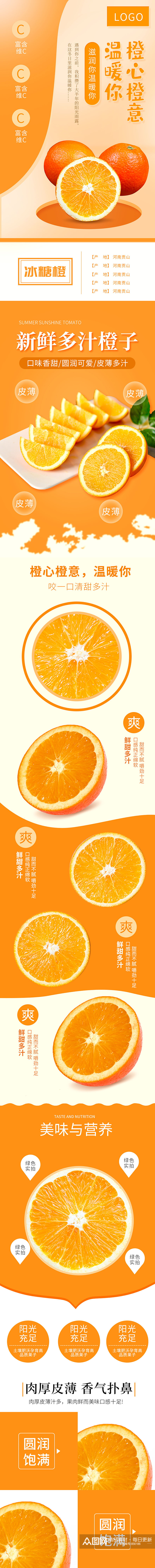 电商淘宝水果生鲜橙子柑橘详情页模板素材