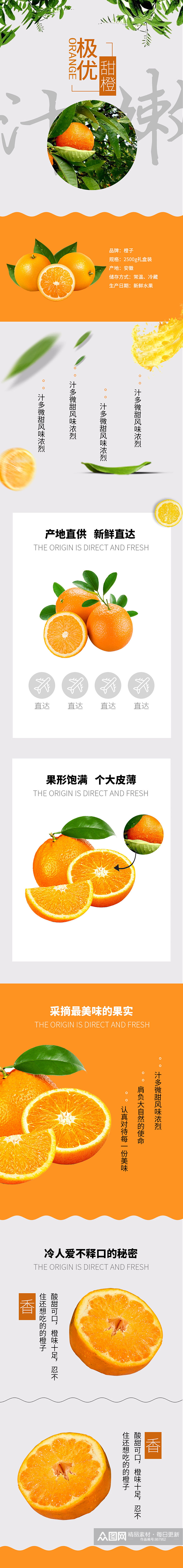 清新时尚简约风格橙子水果详情页素材
