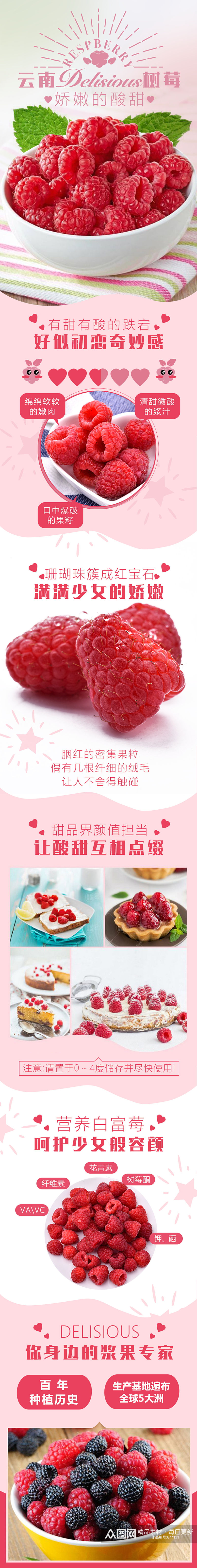 红色云南树莓淘宝详情页素材