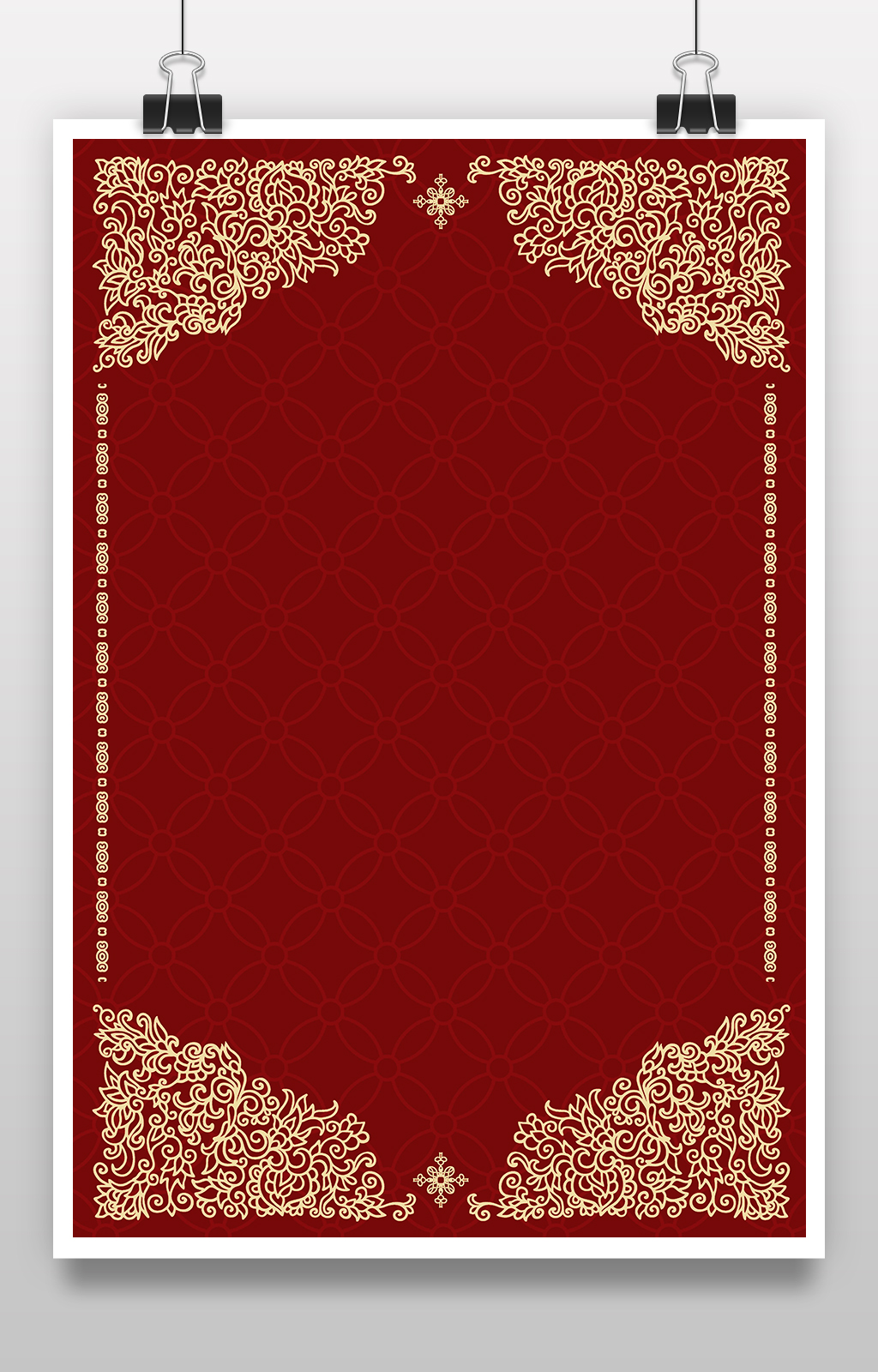 红色传统民族风花纹边框矢量背景