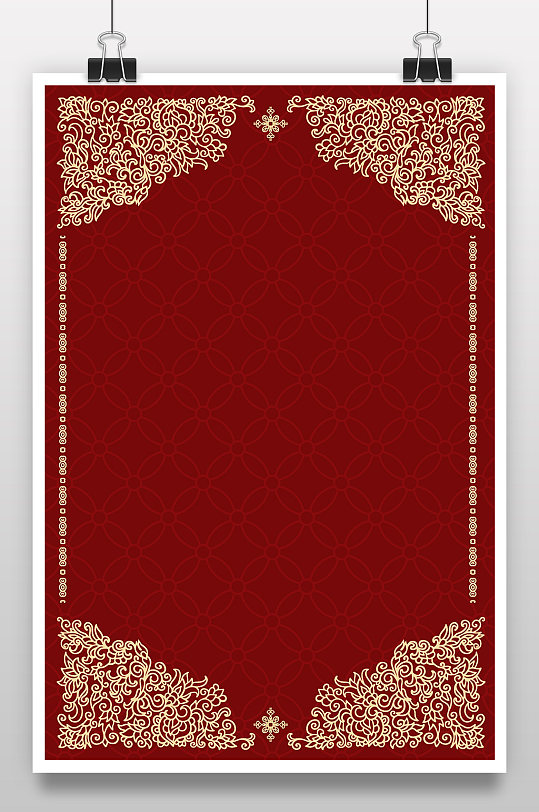红色传统民族风花纹边框矢量背景
