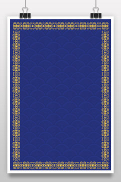 蓝色矢量复古传统底纹花纹边框矢量背景