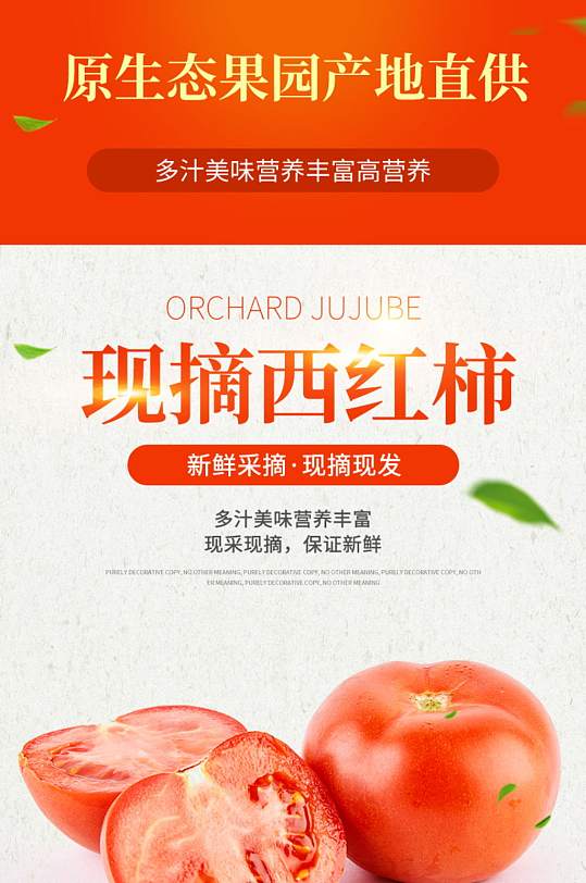 详情页简约清新果蔬西红柿番茄绿叶描述