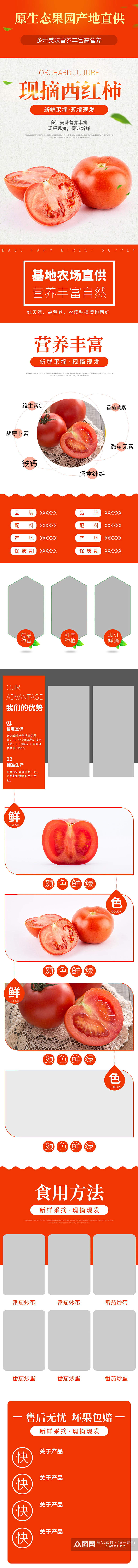 详情页简约清新果蔬西红柿番茄绿叶描述素材