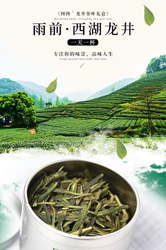 淘宝绿色背景简约茶叶详情页