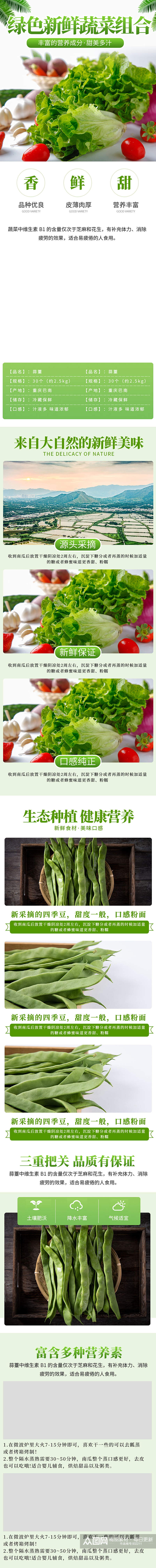 淘宝绿色新鲜蔬菜四季豆组合电商详情页素材
