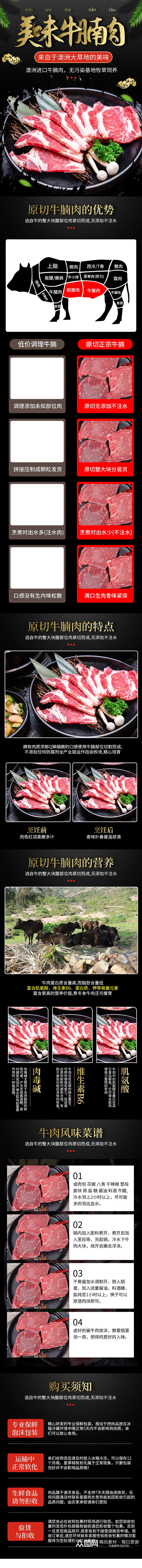 黑色中国风牛腩肉牛肉食材详情页素材