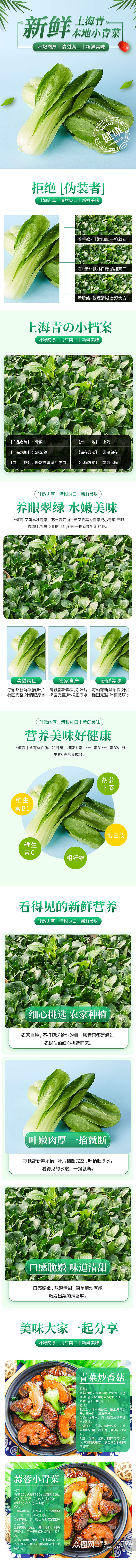 小清新风格上海青青菜详情页素材