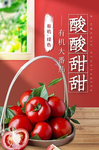 红色简约番茄西红柿生鲜蔬菜详情页