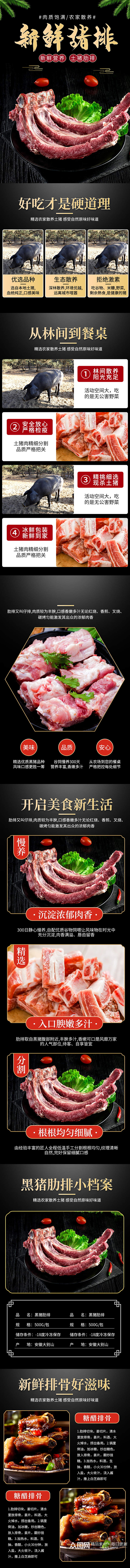 淘宝生鲜中国风黑猪猪排排骨肋排详情页素材