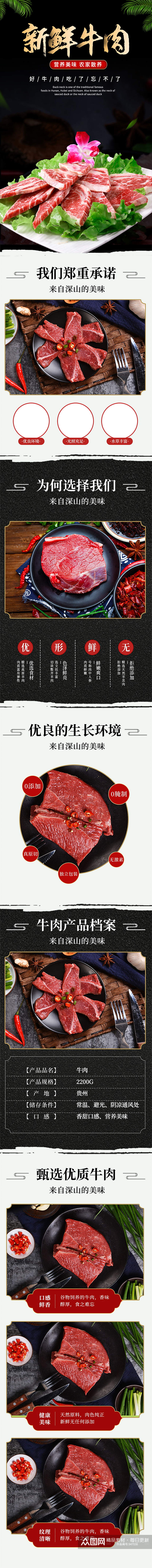 新鲜牛肉牛排羊肉猪肉美食中式详情页素材