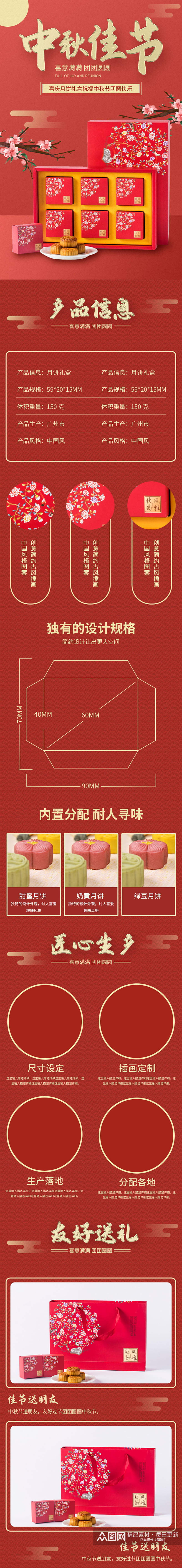 喜庆月饼中秋节礼盒详情页素材