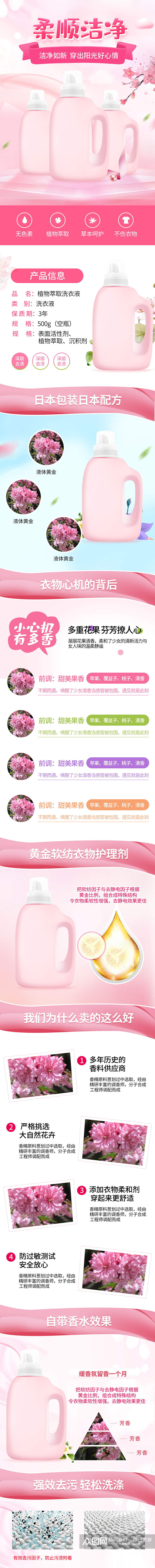 淘宝美妆洗护粉色洗衣液详情页素材