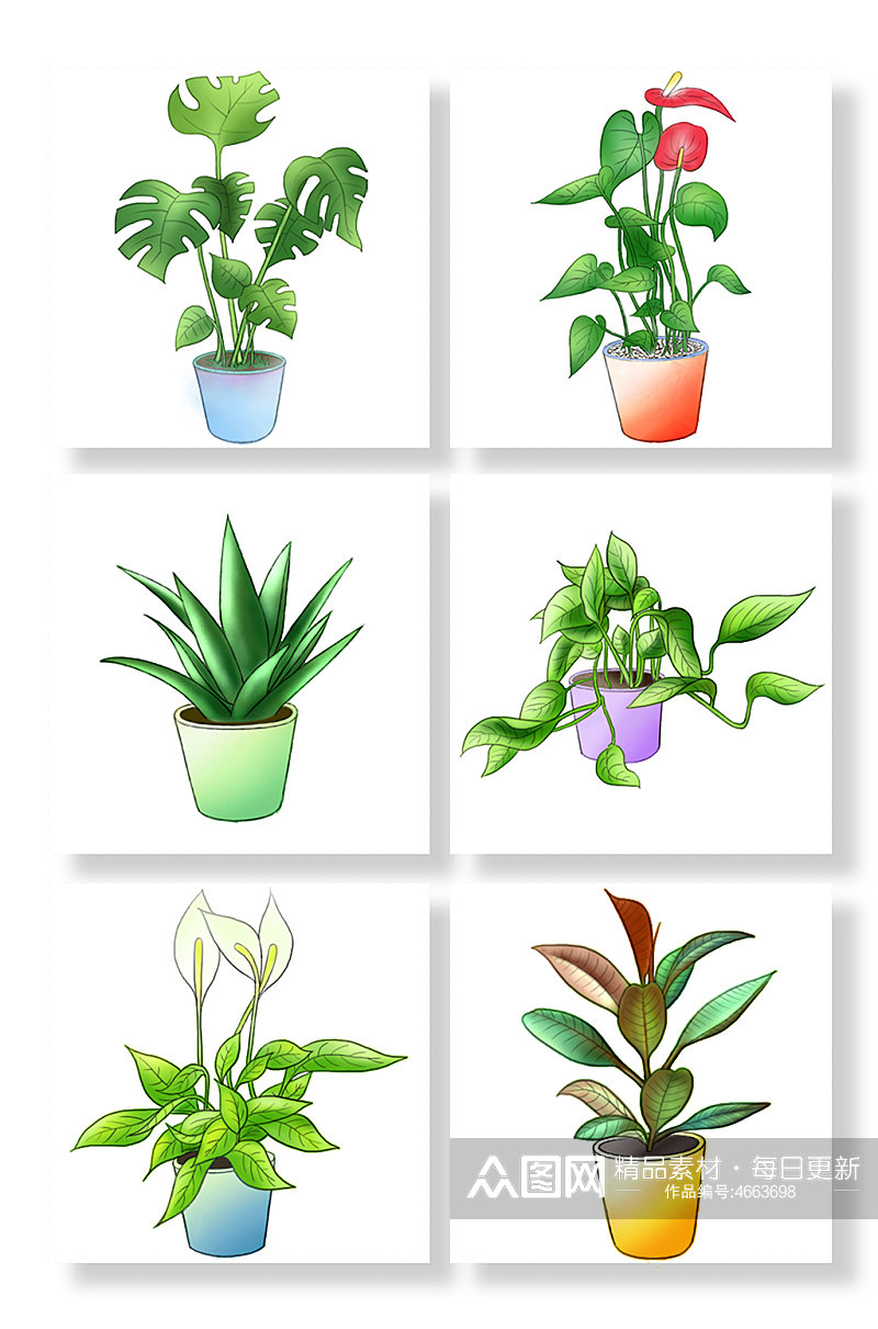 清新绿色植物盆栽元素插画素材