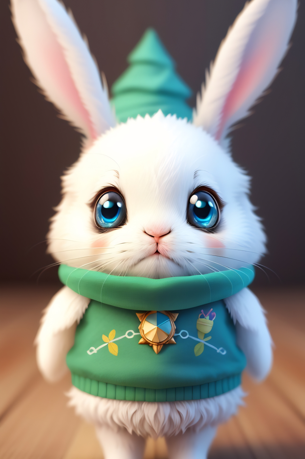 AI可爱呆萌绿色兔子手绘插画封面手办游戏素材