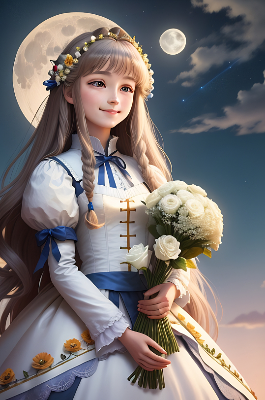 AI少女動(dòng)漫卡通手繪可愛唯美插畫背景封面