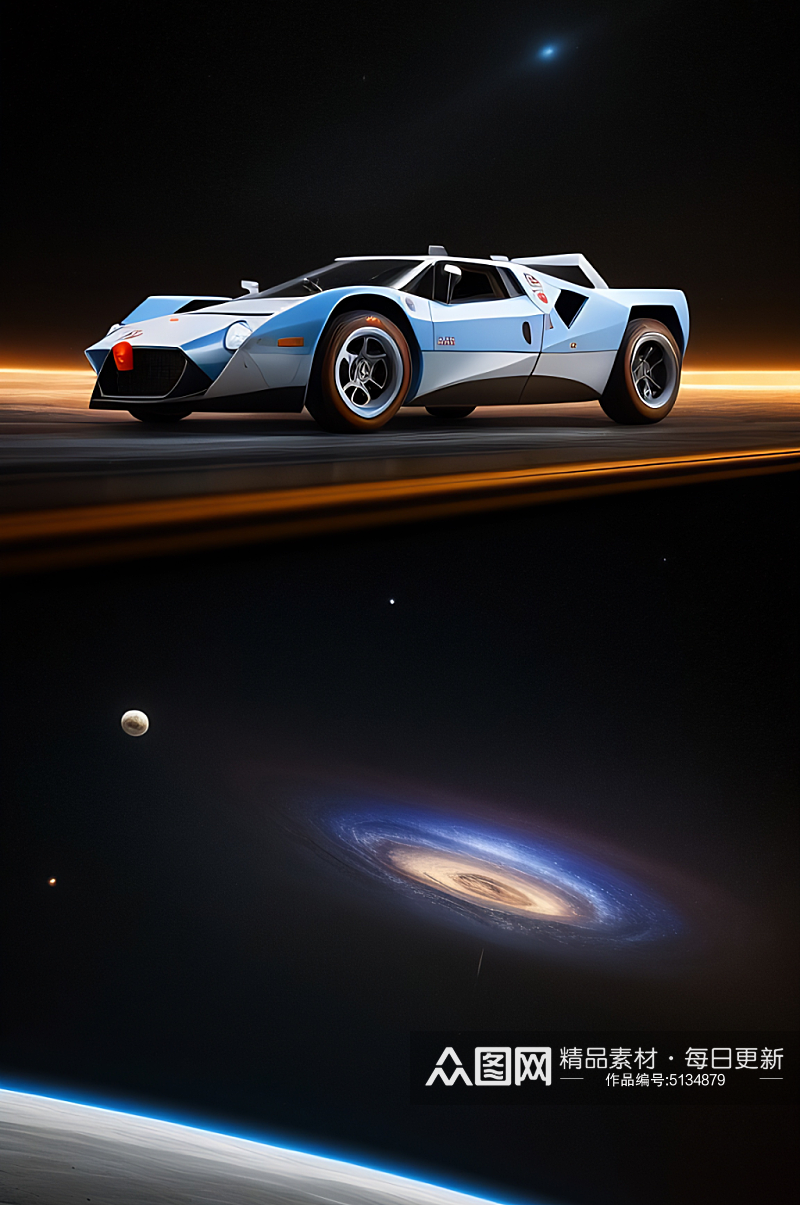 AI行驶宇宙星空银河高级跑车封面插画素材