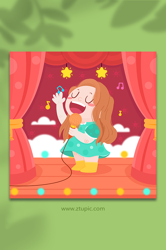 女孩唱歌舞台场景儿童节人物插画