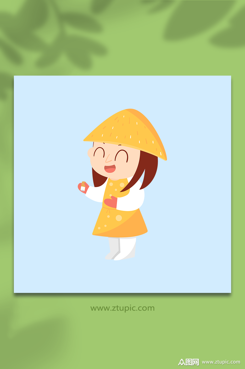 草帽女孩垃圾分类人物元素素材