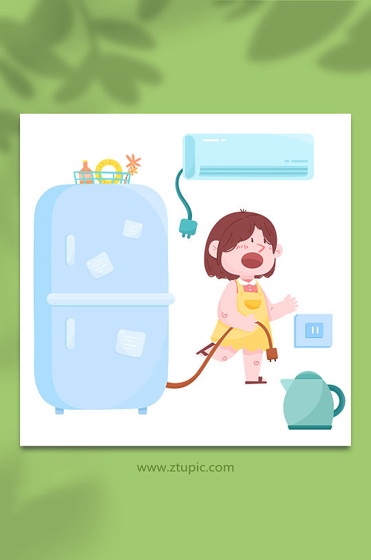 厨房冰箱节约用电节能环保人物插画-众图网