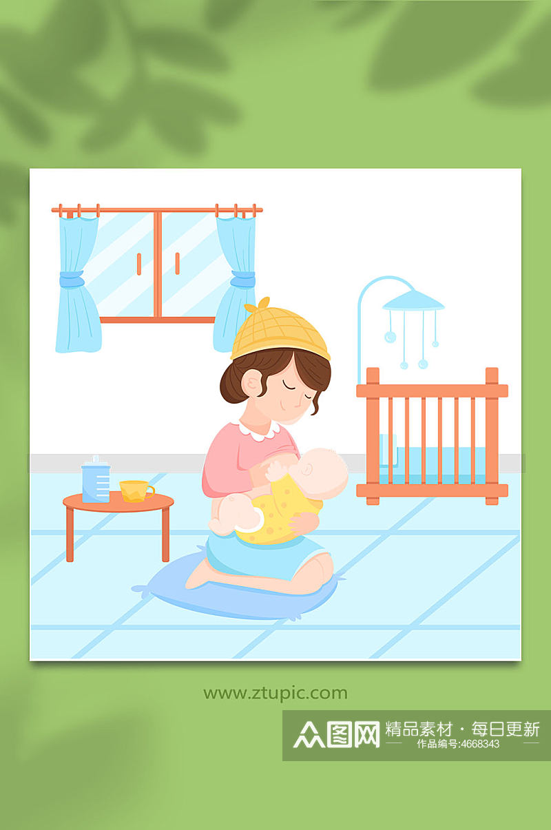 室内母乳喂养母婴人物插画素材