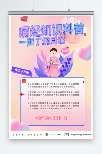 简约女性生理期痛经月经不调知识科普海报