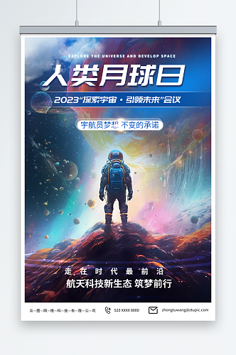 创意人类月球日宇航员宇宙科幻海报