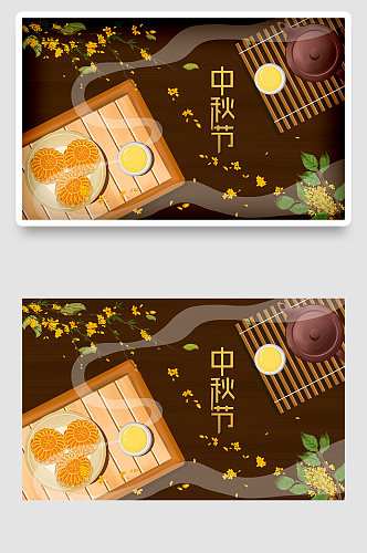 小清新国潮时尚中秋国庆月饼兔子插画海报