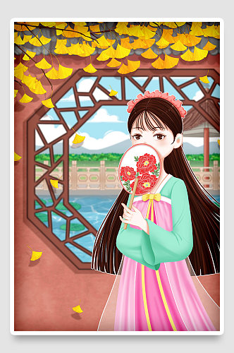 国潮时尚中国传统人物场景卡通手绘插画海报