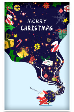 国潮圣诞节老人卡通手绘插画海报