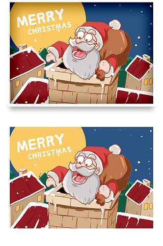 圣诞节老人麋鹿雪人卡通手绘插画海报