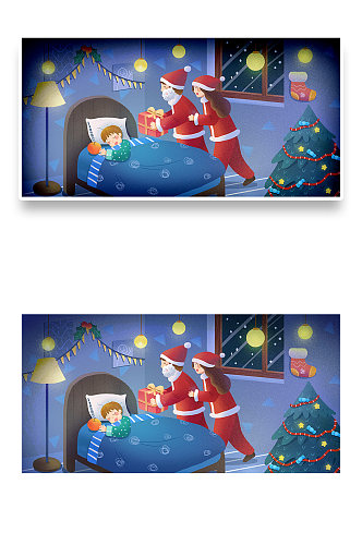 圣诞节老人麋鹿雪人卡通手绘插画海报