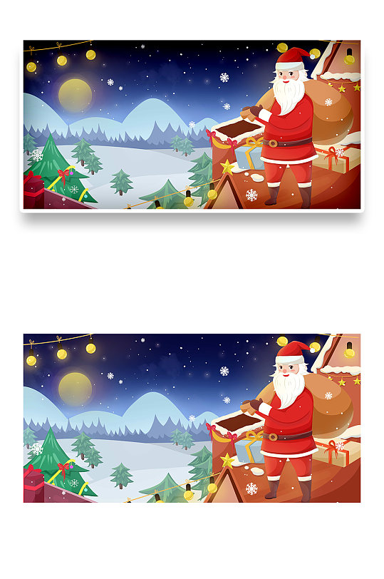 小清新圣诞礼物卡通手绘雪人麋鹿插画海报