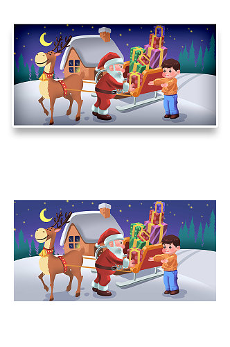 小清新圣诞节卡通手绘圣诞老人插画海报