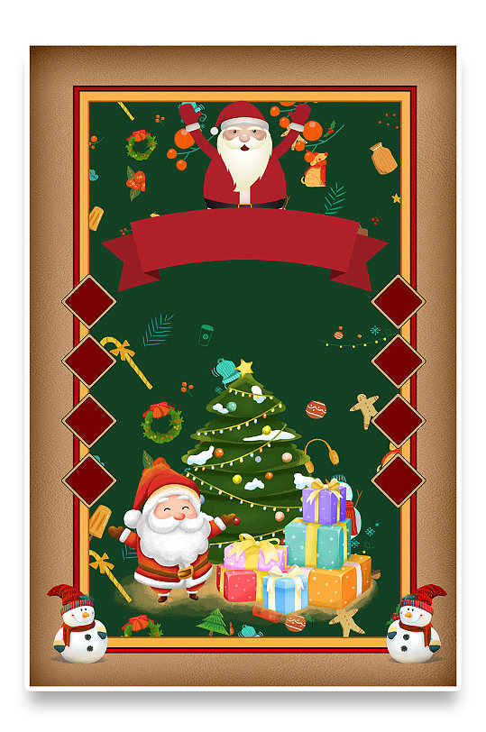小清新圣诞礼物卡通手绘雪人麋鹿插画海报