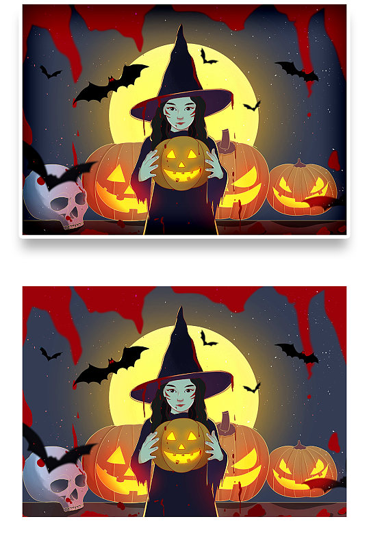 卡通手绘万圣节鬼节插画海报