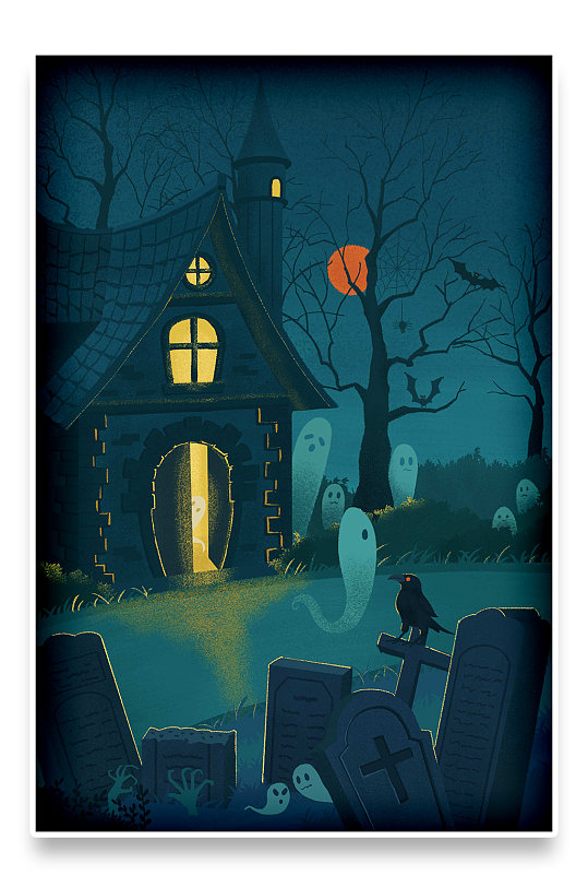 万圣节鬼节卡通手绘插画海报