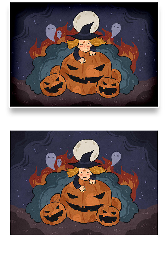 卡通手绘万圣节鬼节插画海报