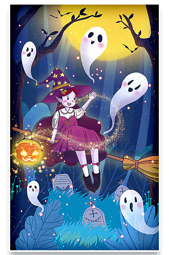 小清新万圣节幽灵插画海报