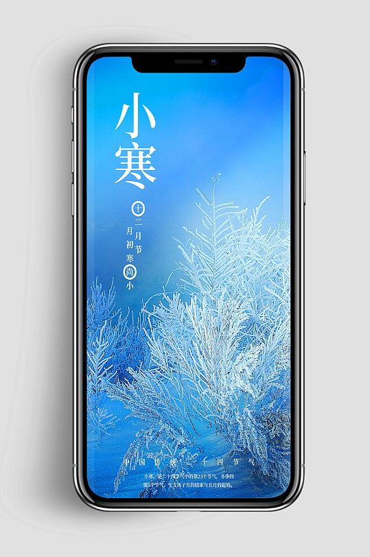 小清新小寒中国二十四节气风景雪松手机海报