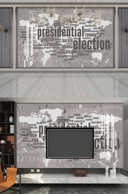 地图英文现代背景墙壁画-众图网