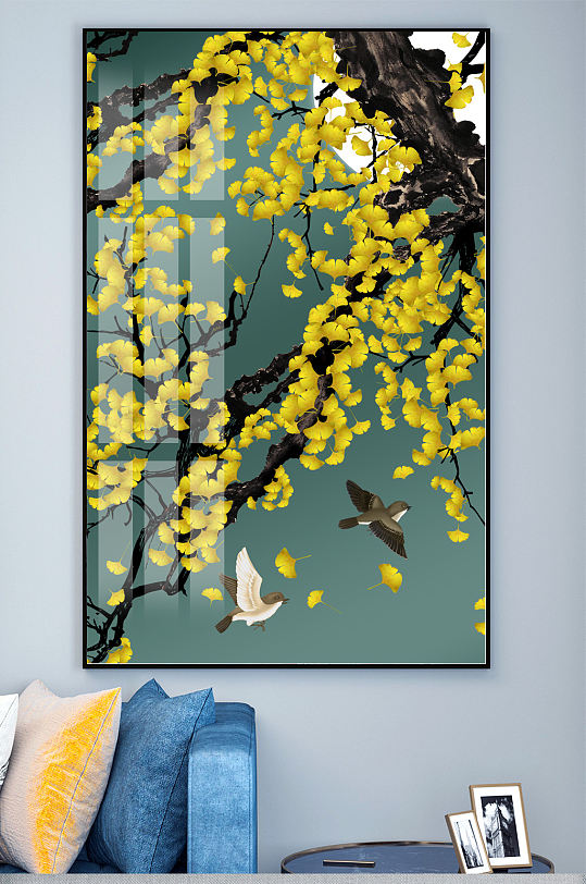 银杏花鸟图装饰画