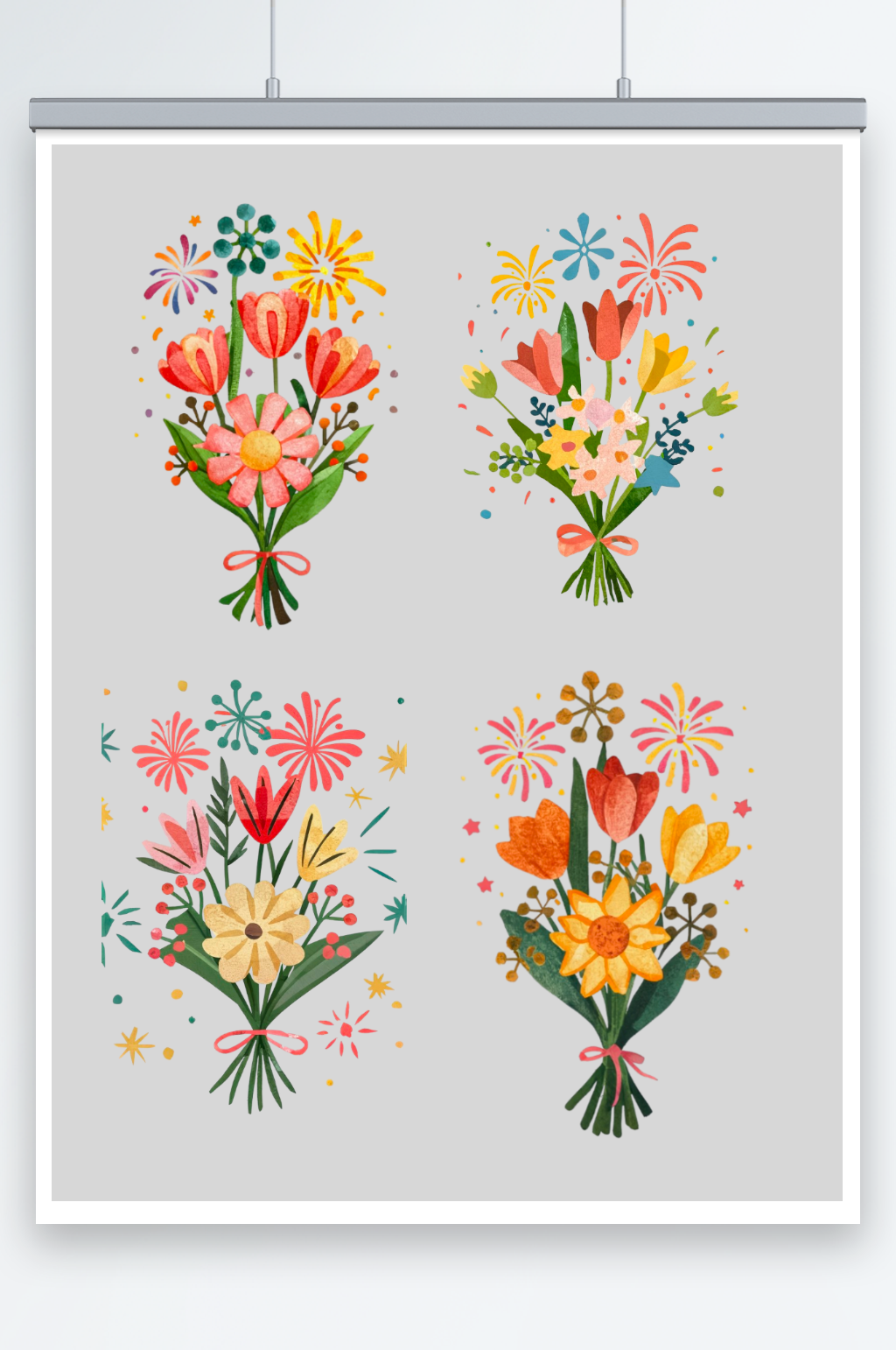 彩色手绘花束透明底免抠元素素材