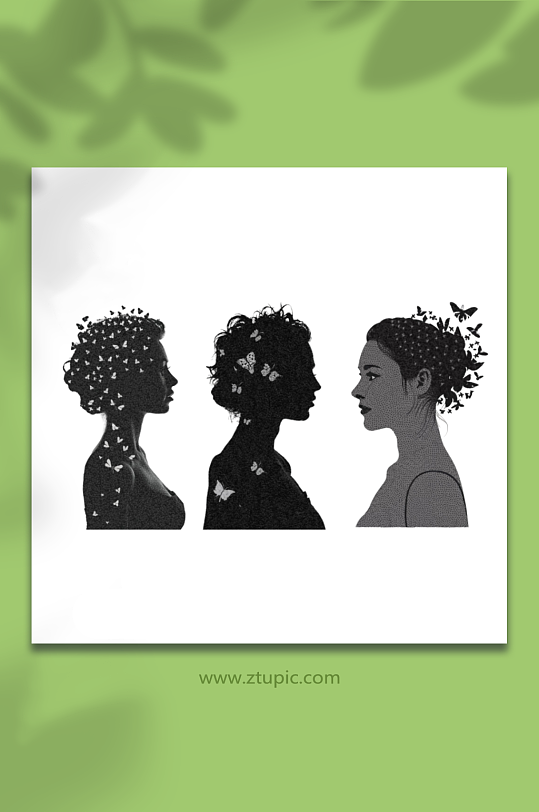 黑白女性轮廓概念艺术透明底图