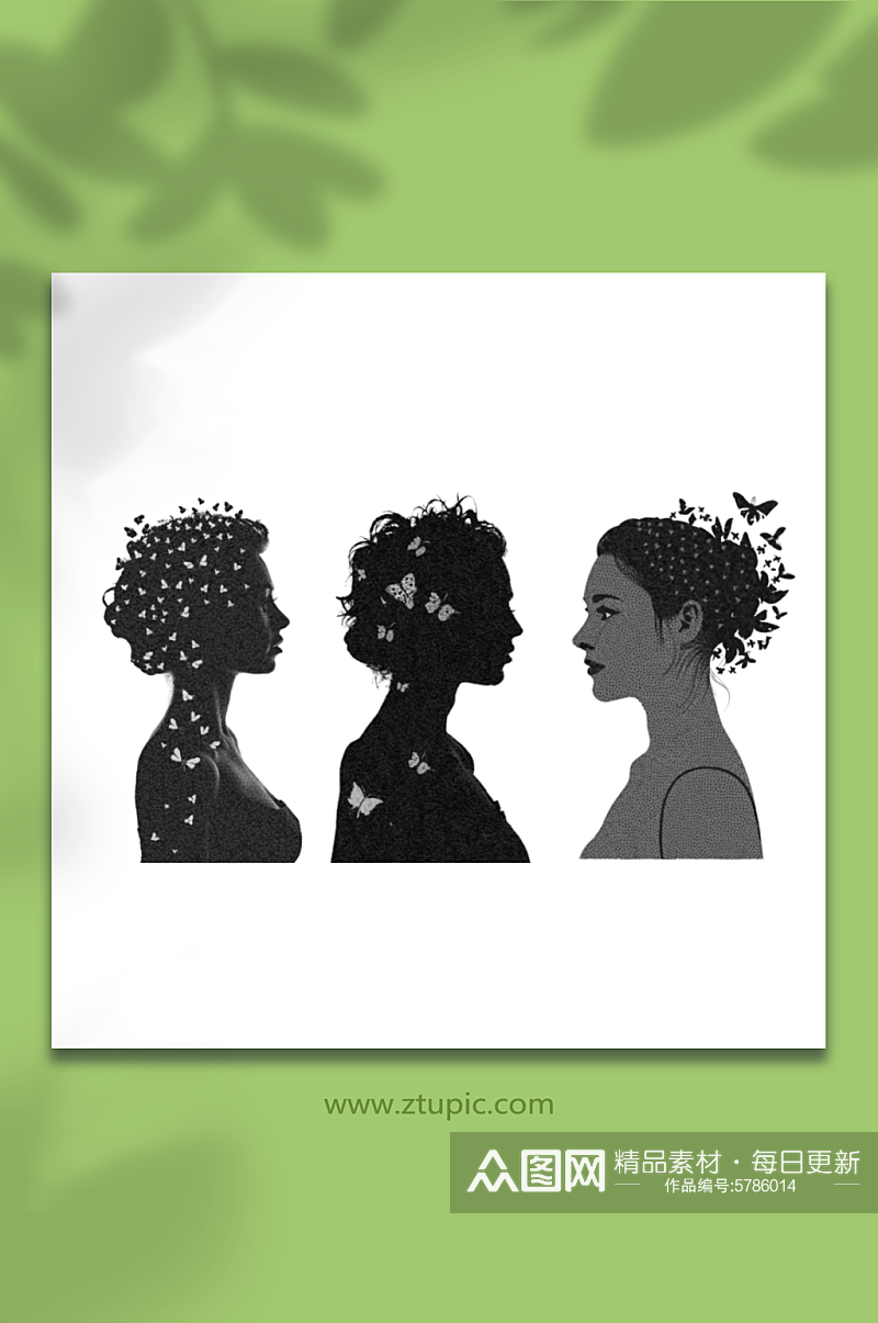 黑白女性轮廓概念艺术透明底图素材