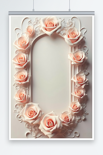玫瑰空白白色复古细框数字艺术图